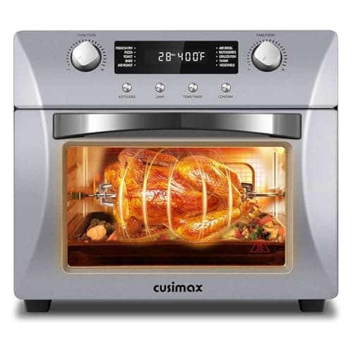 CUSIMAX 24.3QT 10-in-1 Stainless Steel Air Fryer Toaster Oven Combo with Rotisserie & Dehydrator, 1700W Countertop Convection Oven, Includes 7 Dishwasher-Safe Accessories for Healthier Cooking