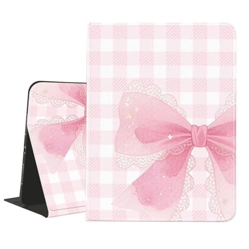 AdorableWhimsy Cute Pink Bow with Grid Case for iPad Pro 2022/2021/2020/2018 11 Inch with Pencil Holder Multi-Angle Viewing Stand Leather Folio Cover Aesthetic Protective Case