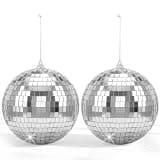 2 Pack Small Disco Ball, 6 Inch Silver Hanging Mirror Ball with Attached String for Disco Party Decorations, Christmas Decor, Home DIY, Weddings & Indoor/Outdoor Events
