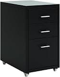 NUHSLF Mobile Metal File Cabinet, 3 Drawer Vertical Nizer for Home Office, Slim Black Storage Solution