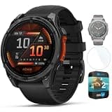 Garmin 010-02904-00 Fenix 8 47 mm AMOLED Slate Gray with Black Silicone Band Bundle with Deco Essentials 1.4 Inch Screen Protector Fenix 6 and 2 YR CPS Enhanced Protection Pack
