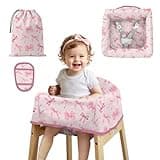 Bow Baby High Chair Cover for Son and Daughter, Highchair Cover with 3-Point Harness and Strap Pads for Restaurant Travel, Home, Waterproof Seat Cover Gift for Friend Family, Pink
