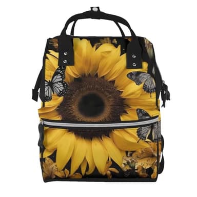 FHEDVBN butterfly and sunflower Diaper Bag Backpack for Women Multifunction Waterproof Mummy Backpacks for Mom Dad, Large Capacity Nappy Bag with Changing Pad Casual Daypack Travel Bags