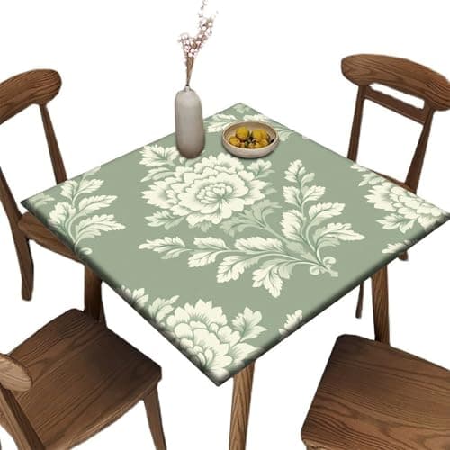 Lsiurisi Square Tablecloth Outdoor, Vintage Green Floral Damask Pattern Printed on Polyester Square Patio Table Cover, Suitable for Church Events Community Gatherings, Fit for 54" x 54" Square Tables