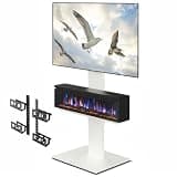 WALL V2 CASTER High Type Rolling TV Stand with FLAMEBAR Electric Fireplace, Shelf & Multi-Device Holder | Fits 32–60" TVs | Satin White | 1500 Flame Color Combinations | WiFi Enabled, 750/1500W Heater
