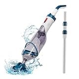 Pool Vacuum for Above Ground Pool with a Telescopic Pole, Running time up to 1H, Handheld Rechargeable Pool Cleaner with Powerful Suction up to 18.5 gallons/min, Ideal for Leaves & Debris, PC10