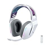 Logitech G733 Lightspeed Wireless Gaming Headset with Suspension Headband, LIGHTSYNC RGB, Blue VO!CE mic Technology and PRO-G Audio Drivers - White