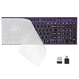 FENIFOX Wireless Silent Keyboard, Ultra Quiet USB C Low Profile Compact Full Size with Number Pad Flat Slim Thin Soft Touch for Mac Computer MacBook iMac PC Laptop Desktop Office (Black and Purple)