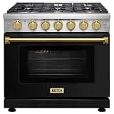 KOSTCH 36 inch Professional Freestanding Pro-Style Natural Gas Range or Liquid Propane Gas Range with 6 Burners, 6.0 cu.ft. Oven Capacity, in Stainless Steel - KOS-36RG03M (Black/Bronze)