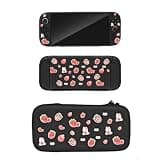 VRUIVR Cute Strawberry Protective Case for Switch 2 with Shockproof Handle & Split Cover & Storage Bag (Black)