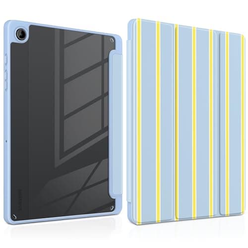 MEEgoodo Case for Samsung Galaxy Tab A11 Plus 2026/A9 Plus 11 inch 2024, (Fit Model SM-X230/X236/X238/X210/X216/X218), Tablet Case with Silk Texture & PC Clear Back Cover,Yellow & White Stripes
