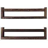 JORIKCHUO Nursery Book Shelves, Set of 2 Wood Floating Book Shelves for Kids Room, Kitchen Spice Rack, or Rustic Wall Mounted Shelves for Farmhouse Bathroom Décor (Carbon Brown)