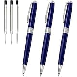 Cambond Ballpoint Pens Black Ink - Weighted Metal Twist Blue Pens for Police Uniform Flight Attendant Business, 1.0 mm Medium Point Smooth Writing, 3 Pens with 3 Extra Refills (Blue)