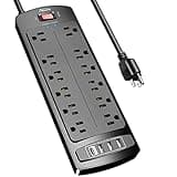 Power Strip, ALESTOR Surge Protector with 12 Outlets and 4 USB Ports, 6 Feet Extension Cord, 2700 Joules, ETL Listed, Black