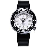 LURCAN Heimdallr Series Luxurious Men's Automatic Diver Dress Watch NH35A Movement 200m Waterproof Mechanical Wristwatch with Sapphire Crystal and C3 Super Luminous (White, Rubber)