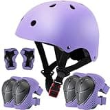 ZLEIOUY Kids Helmet Set Skateboard Knee Pads, Adjustable Kids Bike Helmet Protective Gear Set for Girls Kids 3-14 Helmet Elbow Pads Wrist Guards for Sport Cycling Bike Roller Skating Scooter, purple