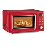 0.7Cu.ft Mini Microwave Countertop 700W Retro Microwave W/ 5 Micro Power Defrosting Settings Glass Turntable Viewing Window LED