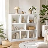 Furevol 8-Cube Bookcase, Horizontal Cube Storage Organizer Bookshelf, Book Shelf, 10.9 x 47.2 x 39.4, for Bedroom, Living Room, Home Office, White