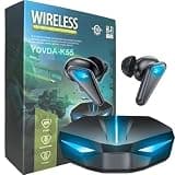 YOVDA Wireless Gaming Earbuds, 65ms Low-Latency Bluetooth V5.0 Earphones, 3-Hole Noise Reduction Headphone, Dual-Mode TWS in-Ear Earbuds for Call of Duty Gamers, Black-K5S Game Earphone, K55