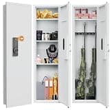 53.15" Tall Wall Safe, Biometric Hidden Wall Safe Between The Studs With Pop-up Touch Screen Keypad & Fingerprint Lock, Wall Cabinet With Adjustable Shelves, Magnetic Support & Key Hook, White