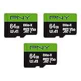 PNY 64GB Elite-X Class 10 U3 V30 microSDXC Flash Memory Card, 3 Count (Pack of 1) - 100MB/s, Class 10, U3, V30, A1, 4K UHD, Full HD, UHS-I, Micro SD