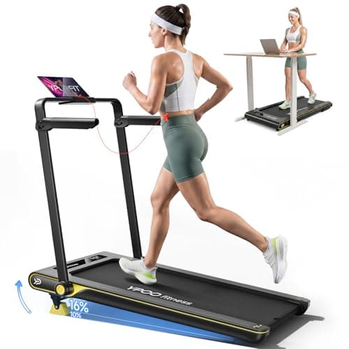 YPOO Walking Pad Treadmill with Incline, 2-in-1 Under Desk Walking Pad with Foldable Handlebar, 0.5-6.2 MPH Portable Treadmill for Home Office, 2.5 HP Brushless Motor, App & Remote,Black