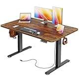 Huuger Electric Standing Desk with Power Outlets and USB-C Port, 47 X 24 Inch Height Adjustable Desk, Sit Stand Desk for Home Office, Computer & Gaming Desk with 4 Presets, Rustic Brown