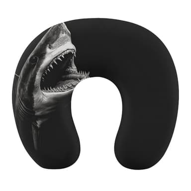 MUSM Black Shark Head Travel Pillow for Sleeping Comfortable Portable U Shaped Pillows for Airplane Car Train Lightweight Memory Foam Neck Pillow for Home Office Travelling