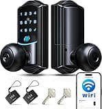 Veise VE028 Built-in Wi-Fi Smart Lock with Knob, Fingerprint Keyless Entry with Handle, App Remote & Voice Control, Electronic Digital Keypad for Front Door and Bedroom, IP65 Waterproof, Matte Black