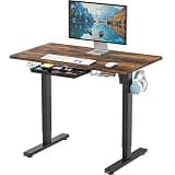 SHW 40-Inch Electric Height Adjustable Standing Desk with Drawer, Memory Preset and Cable Management Tray, Rustic Brown