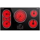 36 Inch Electric Cooktop, 5 Burner Stove Top 9600W, Built in Electric Cooktop(34.3 inchx19.4 inch), Magnetic Knob