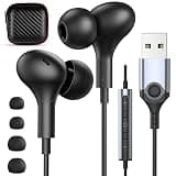 USB Headphones with Microphone for Laptop, 7.5ft Magnetic Wired Earbuds Noise Isolation in-Ear Earphones with Mute Volume Control Stereo Bass for PC Desktop Dell HP Acer Laptop Meetings/Music,School