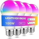 Lightinginside Smart Light Bulbs 100W Equiv., 1350LM 11W Smart Bulb Works with Alexa/Google Home/SmartLife, A19 E26 RGBCW Color Changing Bulbs, No Hub Required, 2.4G WiFi & BLE Bulb, ETL Listed, 4PCS