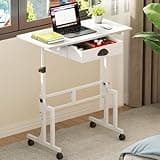 Cidaziya Adjustable Height Standing Desk for Walking Pad Treadmill, Portable Rolling Desk for Laptop with Drawer, Small Moblie Sit to Stand Desk On Wheels with Stiffener for Home Office Dorm Bedroom