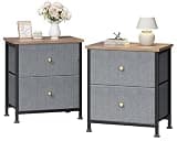DUMOS Nightstand Small Dresser with 2 Fabric Drawers Side Tables Bedroom End Table Kids Bedside Storage Furniture for 20 inch Tall Night Stand for Closet, Entryway, College Dorm, Blue 2Pack