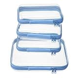 WELPIRT 4 pcs Clear Zipper Pouches,Hard Shell Zipper Case, Toiletry Bag for Travel, CLear Diaper Bag, Toiletry Pouch, Travel Organizer, Cosmetic Bag,Toy Storage Bins (M+3S) (Blue)