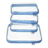 WELPIRT 4 pcs Clear Zipper Pouches,Hard Shell Zipper Case, Toiletry Bag for Travel, CLear Diaper Bag, Toiletry Pouch, Travel Organizer, Cosmetic Bag,Toy Storage Bins (M+3S) (Blue)