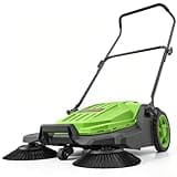VEVOR Walk-Behind Hand Push Floor Sweeper, Manual Floor Sweeper Non-Electric with 25.6" Sweeping Width, 5 Gallons Waste Container & Adjustable Folding Handle for Yards Walkways Patios Garages - Green