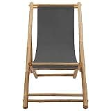 DXKDUSOKJ Bamboo and Canvas Patio Folding Deck Chair with 4 Adjustable Positions for Garden, Beach, or Campsite, Dark Gray