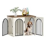 Hzuaneri 31.5'' Wooden Dog Crate Furniture, Indoor Dog Kennel Dogs Cage for Small/Medium Dogs, Heavy Duty Dog Crates Decorative Pet House End Side Table TV Stand, White Brown DFC85114B