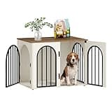 Hzuaneri 31.5'' Wooden Dog Crate Furniture, Indoor Dog Kennel Dogs Cage for Small/Medium Dogs, Heavy Duty Dog Crates Decorative Pet House End Side Table TV Stand, White Brown DFC85114B