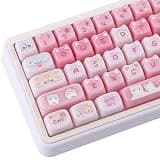 TYRIXKI Ceramic Jade Cat Keycaps, 142 Keys Translucent Pink Meow Meow Cute Keycaps Mao Profile Custom Keycap with Keycap Storage Box for Cherry Gateron MX Swithes Mechanical Keyboards