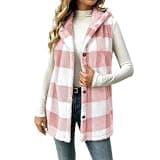 Beessbest Womens Sleeveless Hooded Fuzzy Vest Button Down Plaid Winter Vest