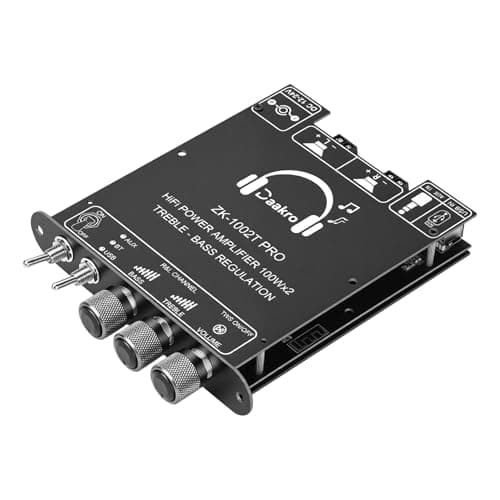 Daakro ZK-1002T PRO 2.0 Channel Bluetooth 5.3 Amplifier Board 200W HiFi Audio AMP with Treble and Bass, TWS,BT USB and AUX Inputs, DC 12-24V 2.0 Channel Stereo AMP Module for DIY Speakers