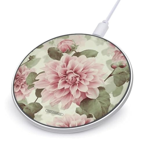 Beautiful Vintage Pink Flower Wireless Charger Portable 10W Fast Wireless Charging Pad Compatible with Phone Ultra-Thin Charging Station Lightweight Charger Mat for Travel Home Office Desk