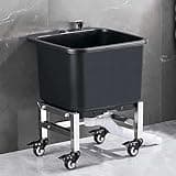 Eoweiot Commercial Floor Mop Sink with Deep Basin, Removable Utility Sink on Wheels for Garage and Backyard Use (Black 40cm)