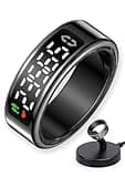 BSWEIT Smart Ring with LED Display,Fitness Tracker Ring, IP68 Waterproof Health Tracker Ring, Blood Oxygen & Heart Rate Monitor, Long Lasting Battery Sleep Ring for Women & Men