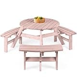 Best Choice Products 6-Person Circular Outdoor Wooden Picnic Table for Patio, Backyard, Garden, DIY w/ 3 Built-in Benches, 500lb Capacity - Rose Quartz