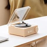 Omquot Bluetooth Turntable Speaker Vintage Style Wireless Turntable Alarm Clock for Bedroom (Pink)