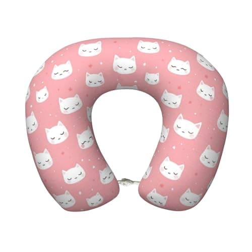 YCXUKS Cute Cats Pink Travel Pillow Comfortable Soft Memory Foam Neck Pillow for Travel Airplane Driving Office